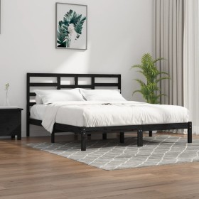 Estructura de cama de madera maciza de pino negra 200x200 cm de vidaXL, Camas y somieres - Ref: Foro24-3105819, Precio: 153,8...