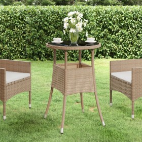 Garden table tempered glass beige synthetic rattan Ø60x75 cm by vidaXL, Garden tables - Ref: Foro24-310601, Price: 59,99 €, D...