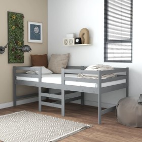 Cama media-alta madera maciza de pino gris 90x200 cm de vidaXL, Camas y somieres - Ref: Foro24-806977, Precio: 174,99 €, Desc...