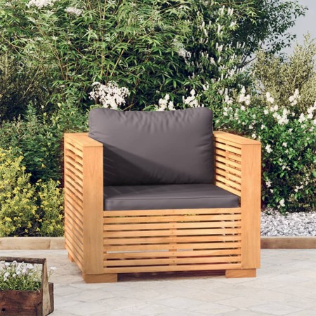 Gartensessel mit dunkelgrauen Kissen aus massivem Teakholz von vidaXL, Modulare Sofas für den Außenbereich - Ref: Foro24-3191...