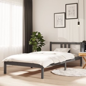 Gray solid wood bed frame 100x200 cm by vidaXL, Beds and slatted bases - Ref: Foro24-814876, Price: 92,99 €, Discount: %