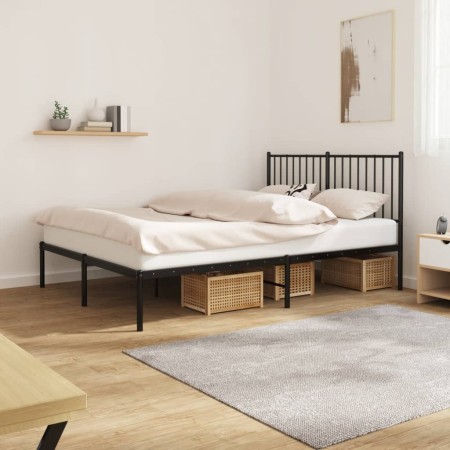 Bed frame with black metal headboard 135x190 cm by vidaXL, Beds and slatted bases - Ref: Foro24-350863, Price: 91,99 €, Disco...