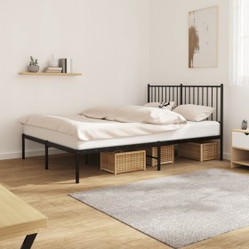 Bed frame with black metal headboard 140x190 cm by vidaXL, Beds and slatted bases - Ref: Foro24-350864, Price: 88,99 €, Disco...