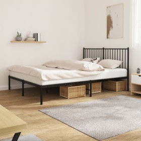 Bed frame with black metal headboard 150x200 cm by vidaXL, Beds and slatted bases - Ref: Foro24-350866, Price: 120,99 €, Disc...