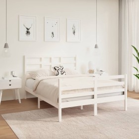 Small double bed frame white solid wood 120x190cm by vidaXL, Beds and slatted bases - Ref: Foro24-3105831, Price: 135,69 €, D...