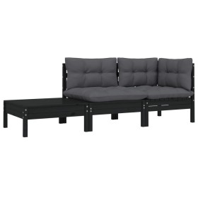 Gartenmöbel-Set 3-teilig und schwarze Kissen aus massivem Kiefernholz von vidaXL, Modulare Sofas für den Außenbereich - Ref: ...