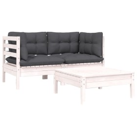 3-piece garden furniture set with white pine wood cushions by vidaXL, Modular outdoor sofas - Ref: Foro24-806677, Price: 195,...