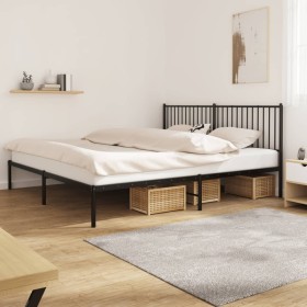 Bed frame with black metal headboard 193x203 cm by vidaXL, Beds and slatted bases - Ref: Foro24-350870, Price: 100,99 €, Disc...