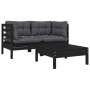 3-piece garden furniture set with black cushions, solid pine wood. by vidaXL, Modular outdoor sofas - Ref: Foro24-806680, Pri...