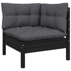 Garten-Ecksofa und Kissen aus massivem schwarzem Akazienholz von vidaXL, Modulare Sofas für den Außenbereich - Ref: Foro24-80...