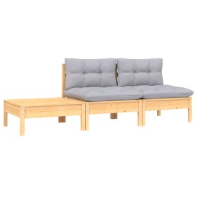 3-piece garden furniture set with gray pine wood cushions by vidaXL, Modular outdoor sofas - Ref: Foro24-806681, Price: 128,5...