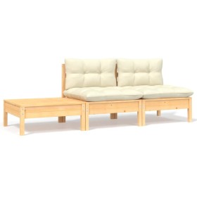 3-piece solid pine wood garden furniture set with cream cushions by vidaXL, Modular outdoor sofas - Ref: Foro24-806682, Price...