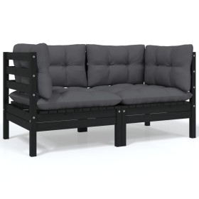 2-seater garden sofa with solid black pine wood cushions by vidaXL, Modular outdoor sofas - Ref: Foro24-806650, Price: 195,49...