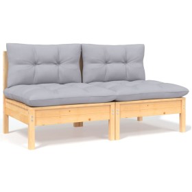 2-seater garden sofa with solid gray pine wood cushions by vidaXL, Modular outdoor sofas - Ref: Foro24-806651, Price: 156,99 ...