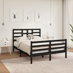 Estructura de cama de madera maciza negra 140x190 cm de vidaXL, Camas y somieres - Ref: Foro24-3105844, Precio: 162,99 €, Des...