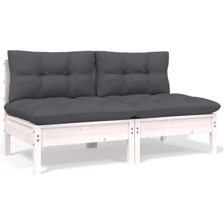 2-Sitzer-Gartensofa mit Kissen aus weißem Kiefernholz von vidaXL, Modulare Sofas für den Außenbereich - Ref: Foro24-806653, P...