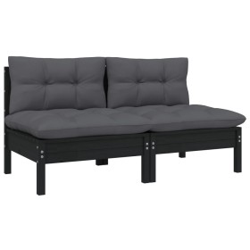 2-seater garden sofa with solid black pine wood cushions by vidaXL, Modular outdoor sofas - Ref: Foro24-806656, Price: 191,91...