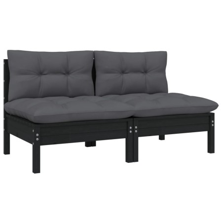 2-Sitzer Gartensofa mit Kissen Massives Zirbenholz schwarz von vidaXL, Modulare Sofas für den Außenbereich - Ref: Foro24-8066...