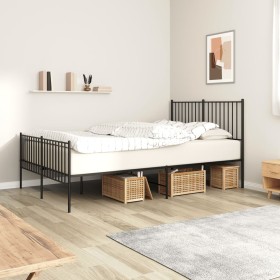 Black metal headboard and footboard bed frame 135x190 cm by vidaXL, Beds and slatted bases - Ref: Foro24-350881, Price: 95,99...