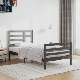 Estructura de cama de madera maciza gris 90x200 cm de vidaXL, Camas y somieres - Ref: Foro24-3105847, Precio: 105,99 €, Descu...