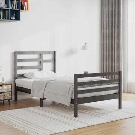 Estructura de cama de madera maciza gris 90x200 cm de vidaXL, Camas y somieres - Ref: Foro24-3105847, Precio: 105,50 €, Descu...