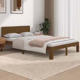 Estructura de cama doble madera maciza marrón miel 120x190 cm de vidaXL, Camas y somieres - Ref: Foro24-810468, Precio: 140,9...