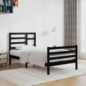 Estructura de cama madera maciza de pino negra 90x200 cm de vidaXL, Camas y somieres - Ref: Foro24-3105849, Precio: 120,36 €,...