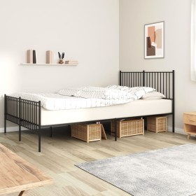 Black metal headboard and footboard bed frame 150x200 cm by vidaXL, Beds and slatted bases - Ref: Foro24-350884, Price: 100,9...