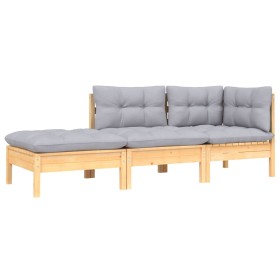 Garden furniture set 3 pieces with gray cushions solid pine wood by vidaXL, Modular outdoor sofas - Ref: Foro24-806663, Price...