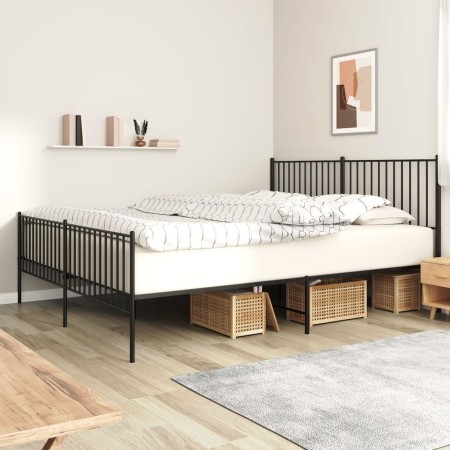 Black metal headboard and footboard bed frame 180x200 cm by vidaXL, Beds and slatted bases - Ref: Foro24-350886, Price: 116,9...