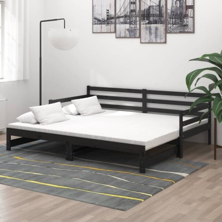 Sofá cama extraíble madera maciza de pino negro 2x(90x200) cm de vidaXL, Camas y somieres - Ref: Foro24-806959, Precio: 250,7...