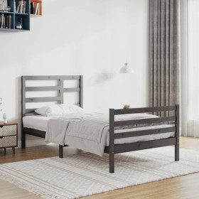 Estructura de cama de madera maciza gris 100x200 cm de vidaXL, Camas y somieres - Ref: Foro24-3105852, Precio: 108,99 €, Desc...