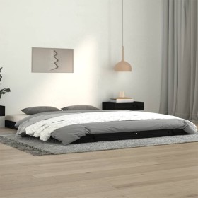 Estructura de cama de madera maciza de pino negro 140x190 cm de vidaXL, Camas y somieres - Ref: Foro24-823468, Precio: 118,99...