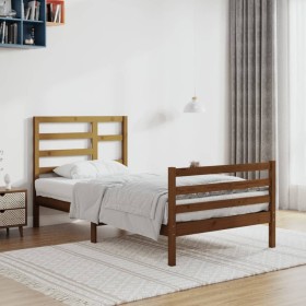 Honey brown solid wood bed frame 100x200 cm by vidaXL, Beds and slatted bases - Ref: Foro24-3105853, Price: 116,99 €, Discoun...