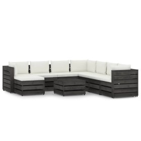 9-piece garden furniture set with gray impregnated wood cushions by vidaXL, Garden sets - Ref: Foro24-3068398, Price: 869,57 ...