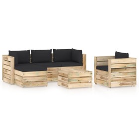 Garden furniture 6 pieces with green impregnated wood cushions by vidaXL, Garden sets - Ref: Foro24-3074850, Price: 631,15 €,...