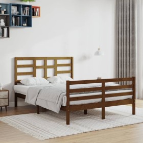 Estructura de cama madera maciza marrón miel 140x200 cm de vidaXL, Camas y somieres - Ref: Foro24-3105863, Precio: 155,99 €, ...