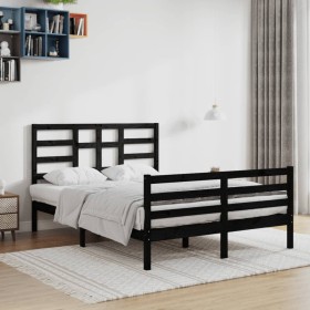 Black solid wood bed frame 140x200 cm by vidaXL, Beds and slatted bases - Ref: Foro24-3105864, Price: 157,99 €, Discount: %