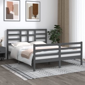 King size gray solid wood bed frame 150x200 cm by vidaXL, Beds and slatted bases - Ref: Foro24-3105867, Price: 164,15 €, Disc...