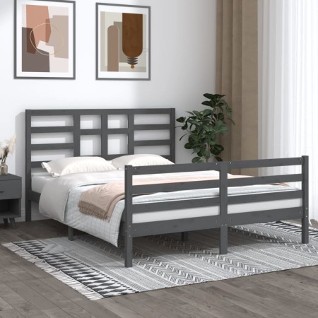 King size gray solid wood bed frame 150x200 cm by vidaXL, Beds and slatted bases - Ref: Foro24-3105867, Price: 164,99 €, Disc...