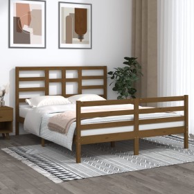 Solid wood bed frame King honey brown 150x200 cm by vidaXL, Beds and slatted bases - Ref: Foro24-3105868, Price: 152,61 €, Di...