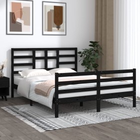 Black solid wood bed frame king size 150x200 cm by vidaXL, Beds and slatted bases - Ref: Foro24-3105869, Price: 165,90 €, Dis...