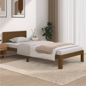 Solid pine wood bed frame honey brown 90x200 cm by vidaXL, Beds and slatted bases - Ref: Foro24-810483, Price: 110,04 €, Disc...