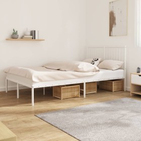 Metal bed frame with white headboard 120x190 cm by vidaXL, Beds and slatted bases - Ref: Foro24-350928, Price: 89,42 €, Disco...