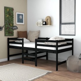 Medium-high bed solid black pine wood 90x200 cm by vidaXL, Beds and slatted bases - Ref: Foro24-806979, Price: 165,06 €, Disc...