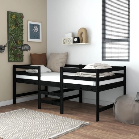 Medium-high bed solid black pine wood 90x200 cm by vidaXL, Beds and slatted bases - Ref: Foro24-806979, Price: 165,12 €, Disc...