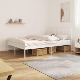 Metal bed frame with white headboard 135x190 cm by vidaXL, Beds and slatted bases - Ref: Foro24-350930, Price: 87,99 €, Disco...