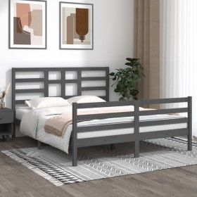 Solid gray pine wood bed frame 160x200 cm by vidaXL, Beds and slatted bases - Ref: Foro24-3105872, Price: 150,99 €, Discount: %