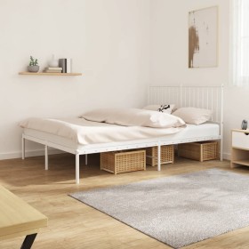 Metal bed frame with white headboard 140x190 cm by vidaXL, Beds and slatted bases - Ref: Foro24-350931, Price: 88,99 €, Disco...