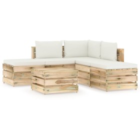 Gartenmöbel 6-teilig mit grün imprägnierten Holzkissen von vidaXL, Gartensets - Ref: Foro24-3074653, Preis: 558,99 €, Rabatt: %